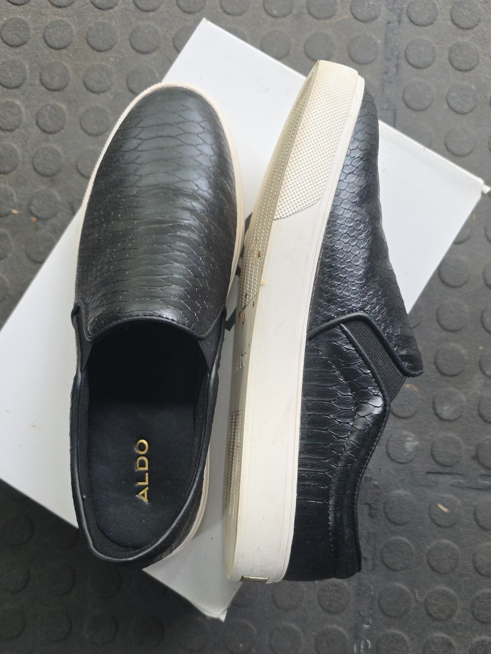 Aldo Black Textured Slip-On Loafers with White Sole